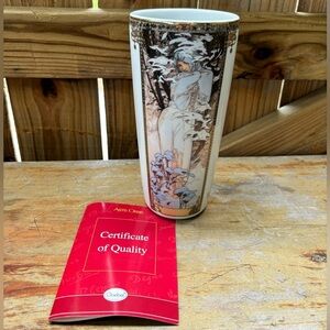 Vintage Goebel Signed Orbis Alphonse Mucha Winter 1900 Vase & Certificate 8.5”H